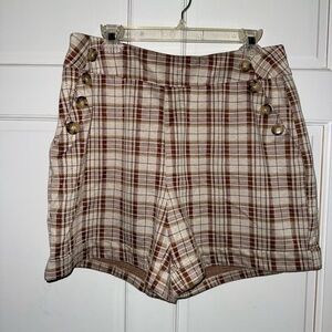 Cato High Waist Plaid Shorts with Button Detail